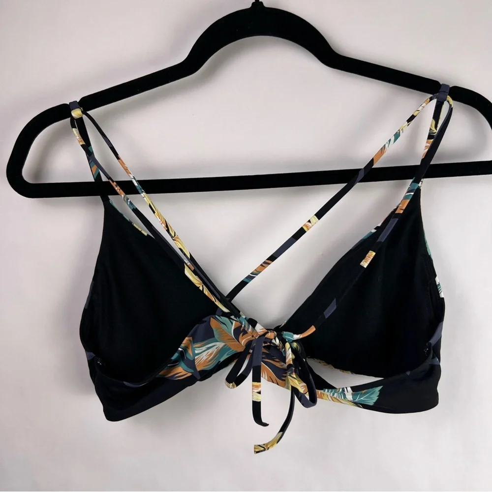 Roxy Garden Surf Bikini Top Black Tropical Floral Crisscross Swimwear L - Picture 6 of 9
